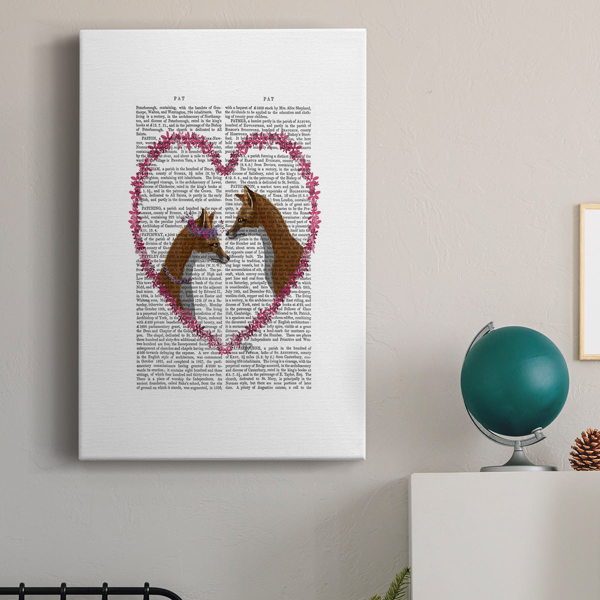 Foxes in Pink Heart - Canvas Art Print