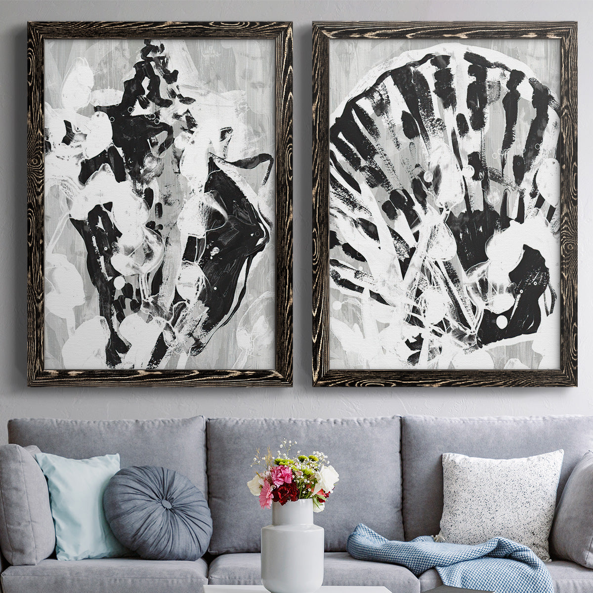 Ocean Inkblot I - Premium Framed Canvas 2 Piece Set - Ready to Hang