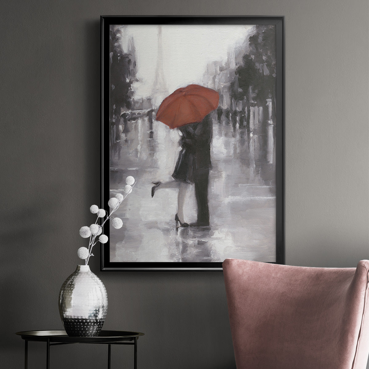 Caught in the Rain - Modern Framed Canvas Print