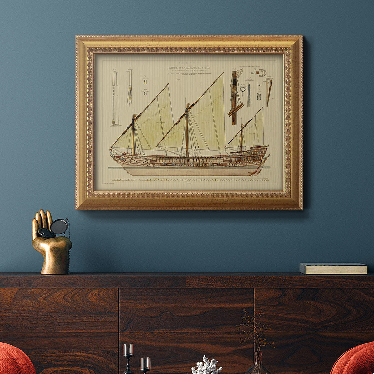 Antique Ship Plan VI Premium Framed Canvas- Ready to Hang