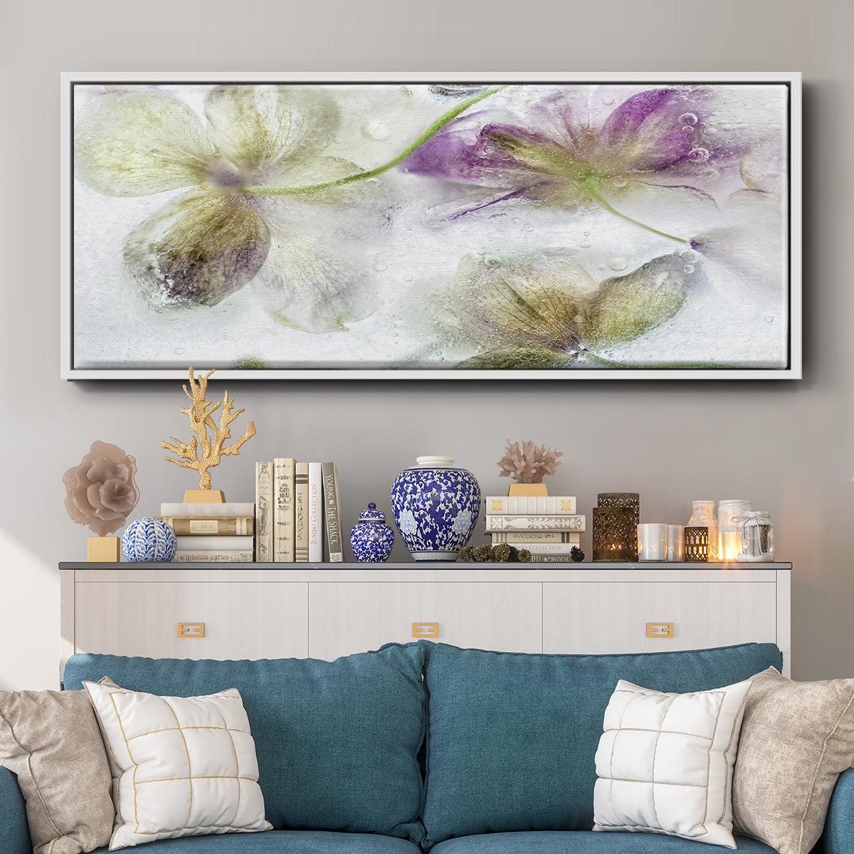 Frozen Floral IV - Floater Framed Canvas Print