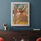 Impressionist ballet dancer composition by Edgar Degas in an ornate weathered white frame displayed in a dark-toned interior setting.