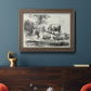 Classical pastoral landscape artwork by Nicolas Berchem in an ornate traditional bronze frame displayed in a dark-toned interior setting.