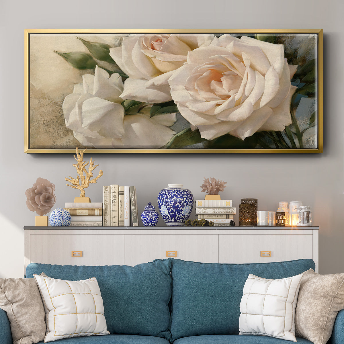 La Roseraie II - Floater Framed Canvas Print