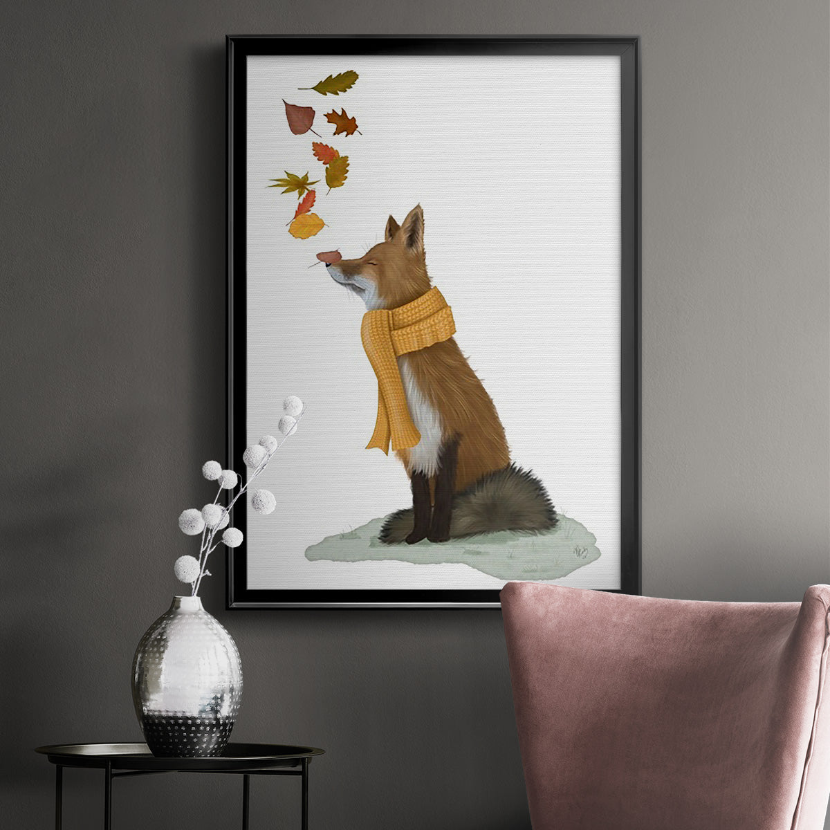 Fox Leaves on Nose - Modern Framed Canvas Print