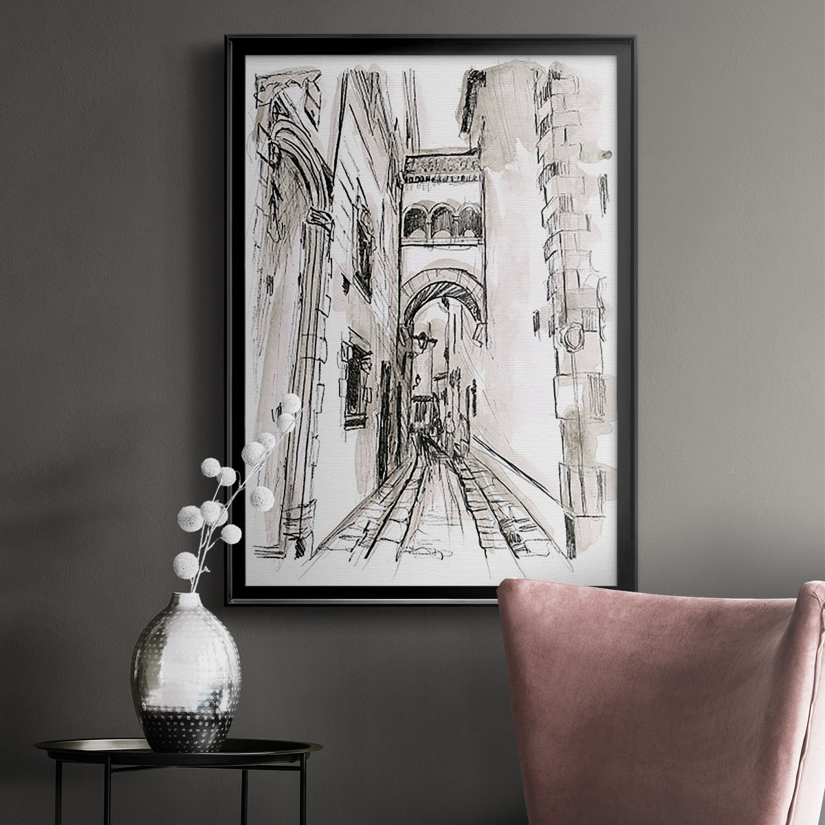 Europe Street Sketches II - Modern Framed Canvas Print