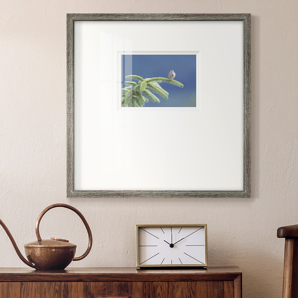 Evergreen Perch- Premium Framed Print Double Matboard