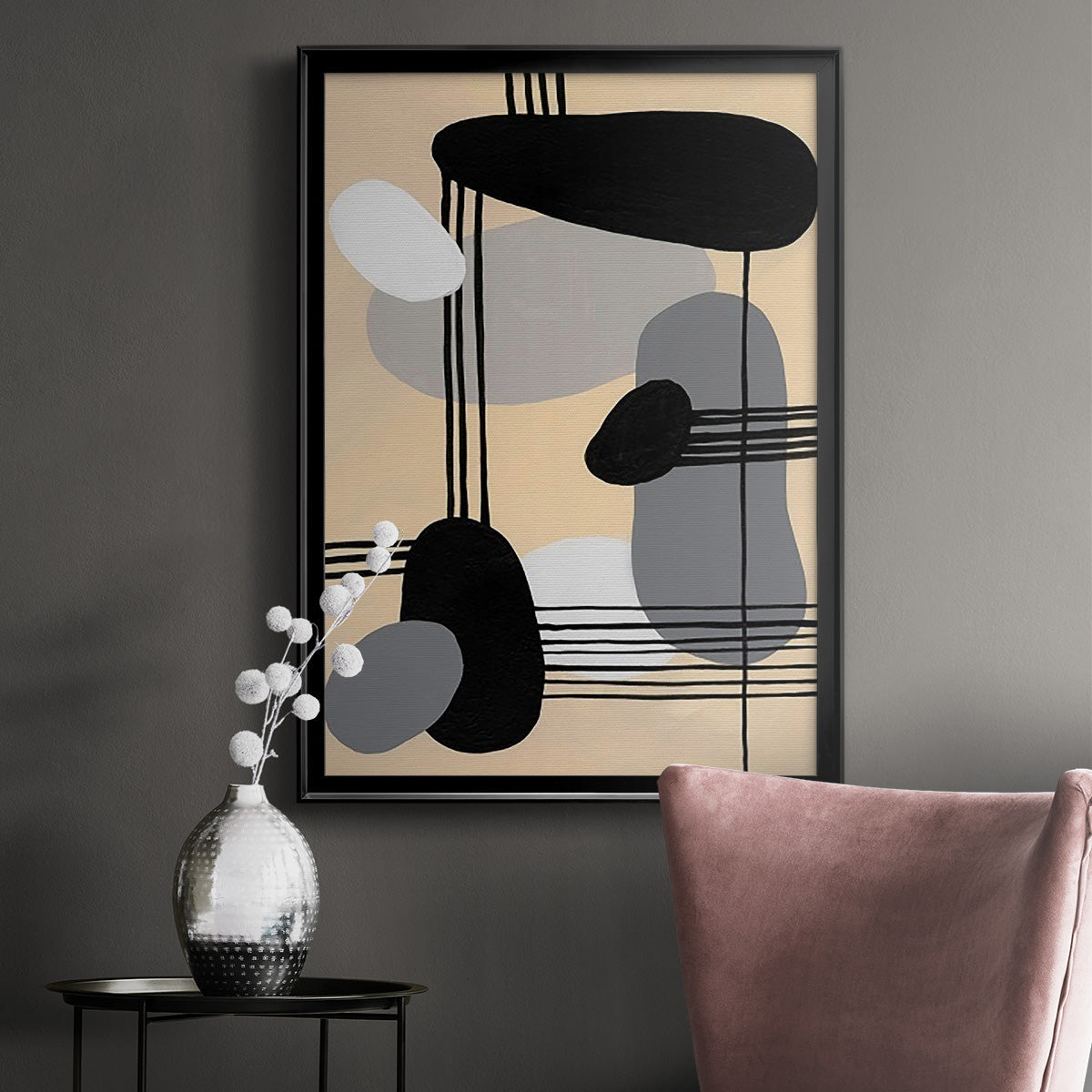 Interconnected Shapes II - Modern Framed Canvas Print