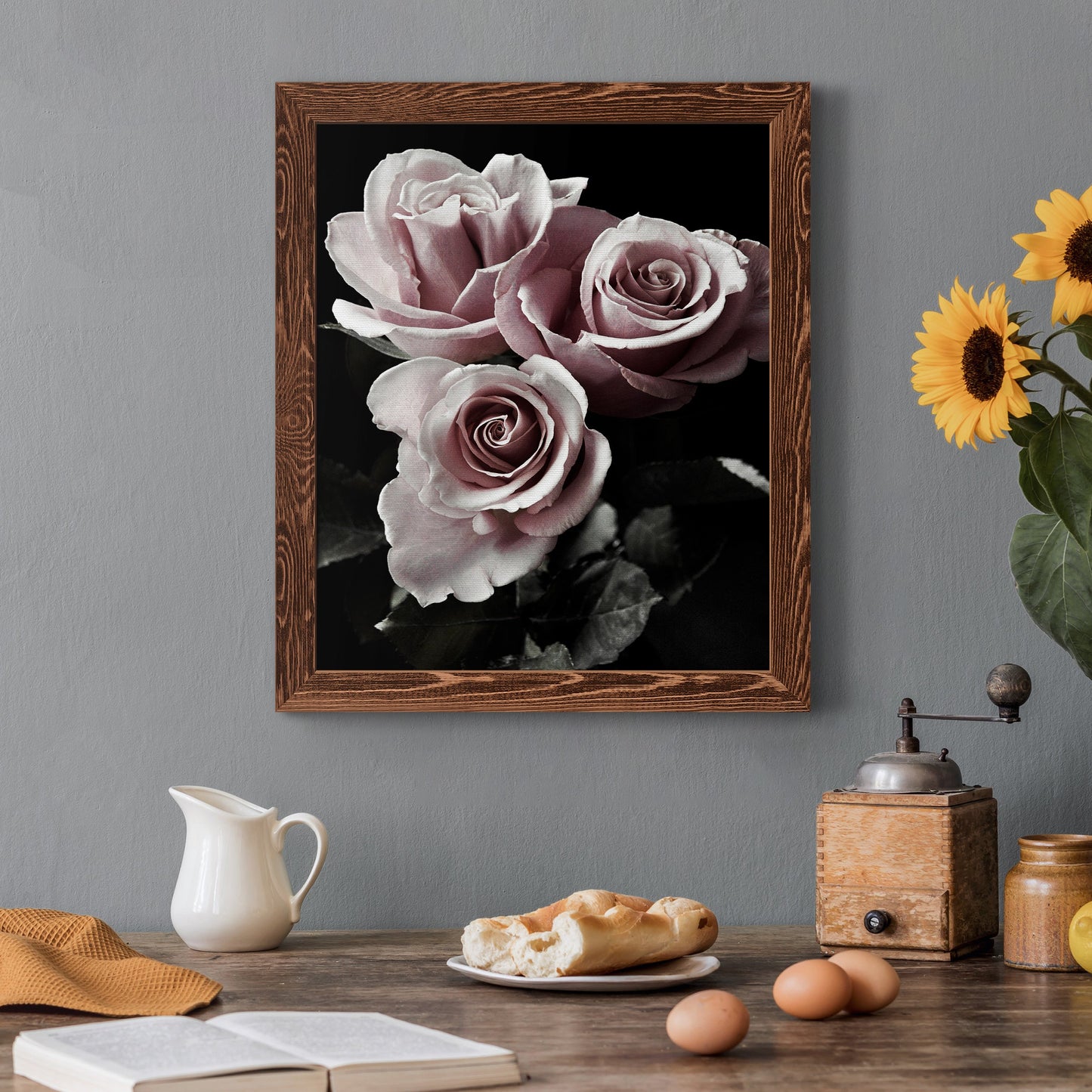 Rose Noir I - Premium Canvas Framed in Barnwood - Ready to Hang