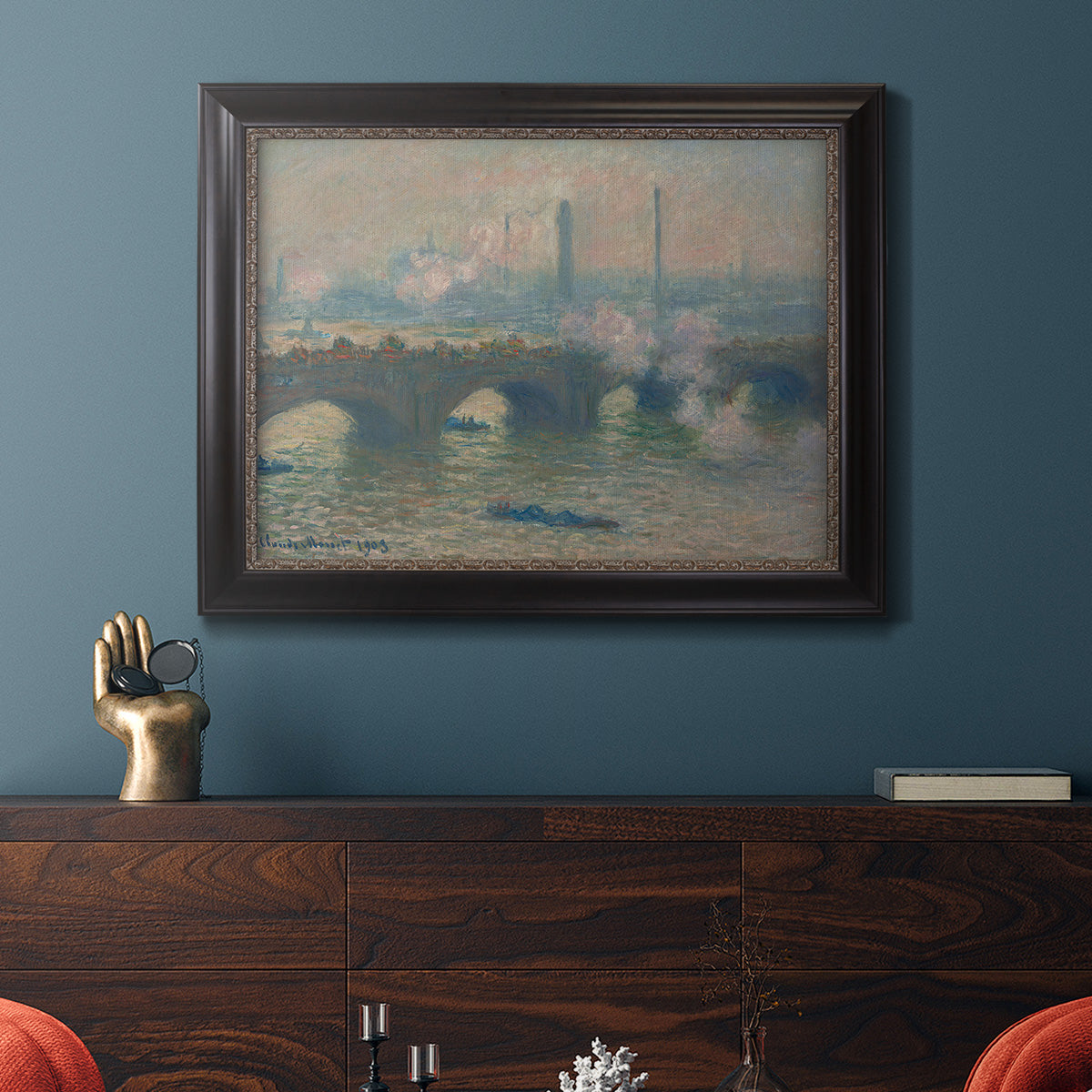 Waterloo Bridge, Gray Day - Ornate Framed Canvas Print