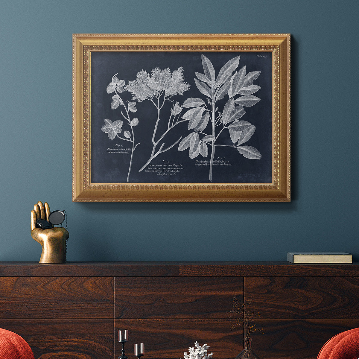 Foliage on Navy VI Premium Framed Canvas- Ready to Hang