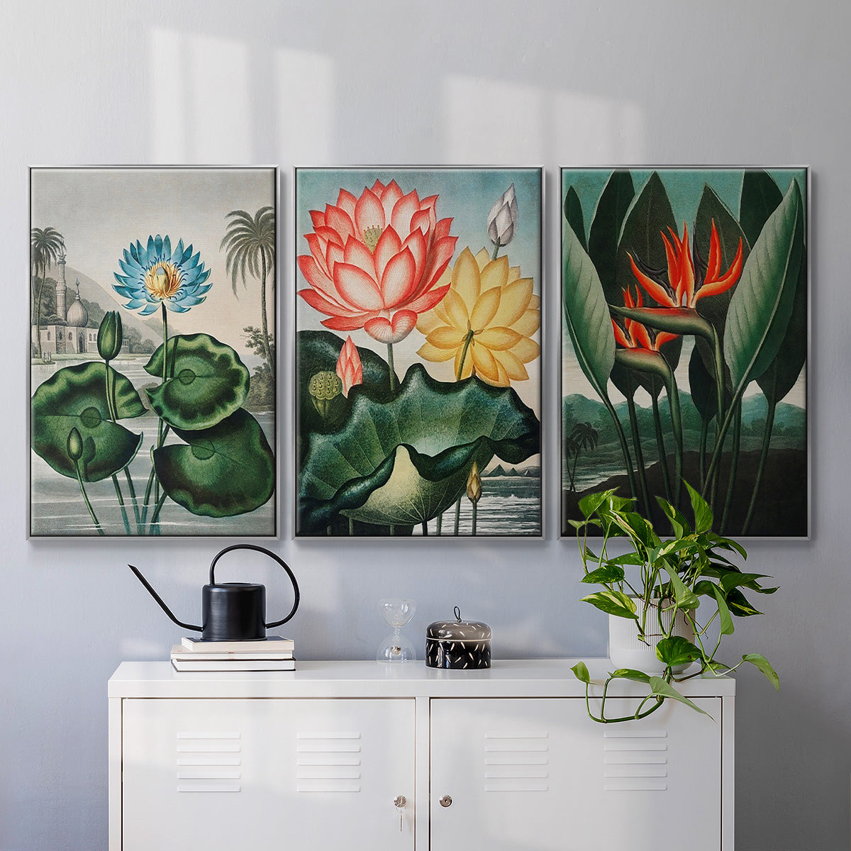 Temple of Flora IV - Framed Premium Gallery Wrapped Canvas L Frame 3 Piece Set - Ready to Hang