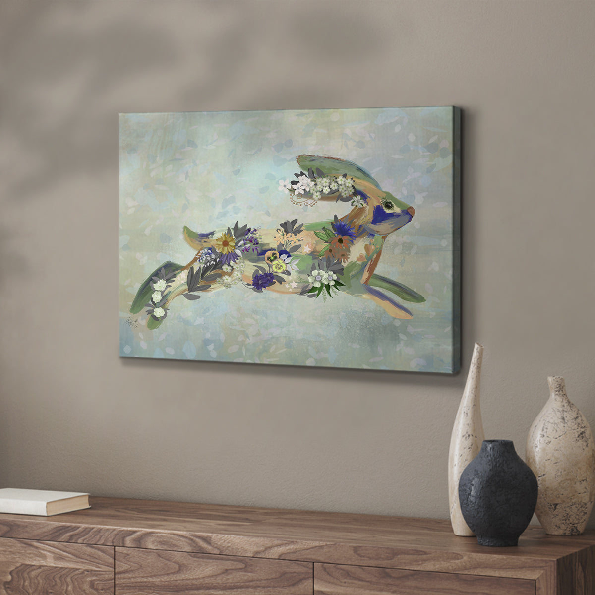 Fantastic Florals Hare, Running - Canvas Art Print