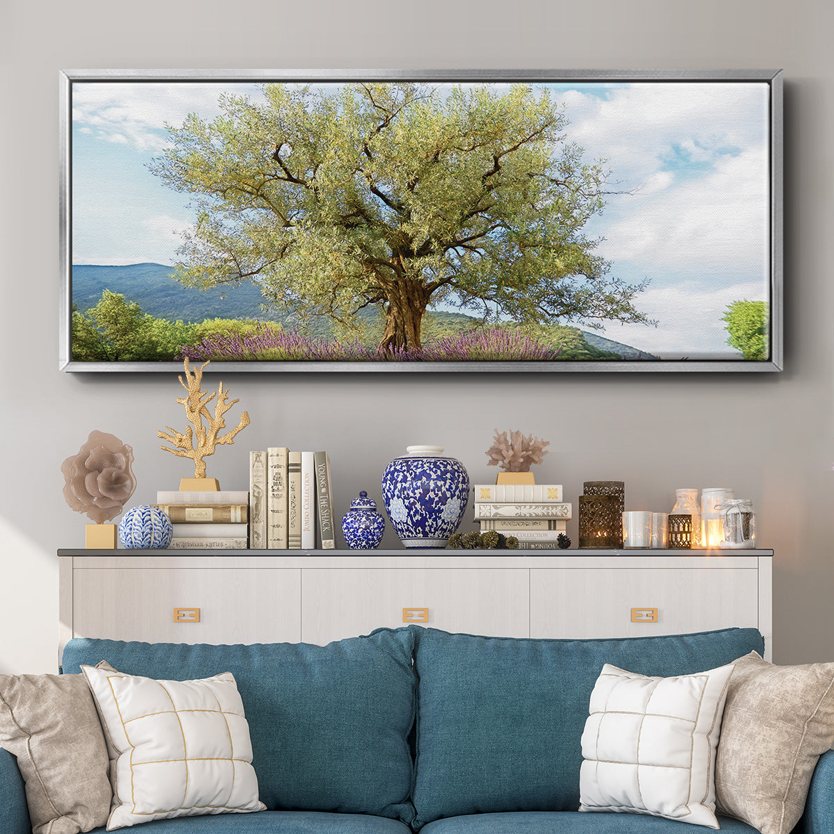 Olive Tree and Lavender - Floater Framed Canvas Print
