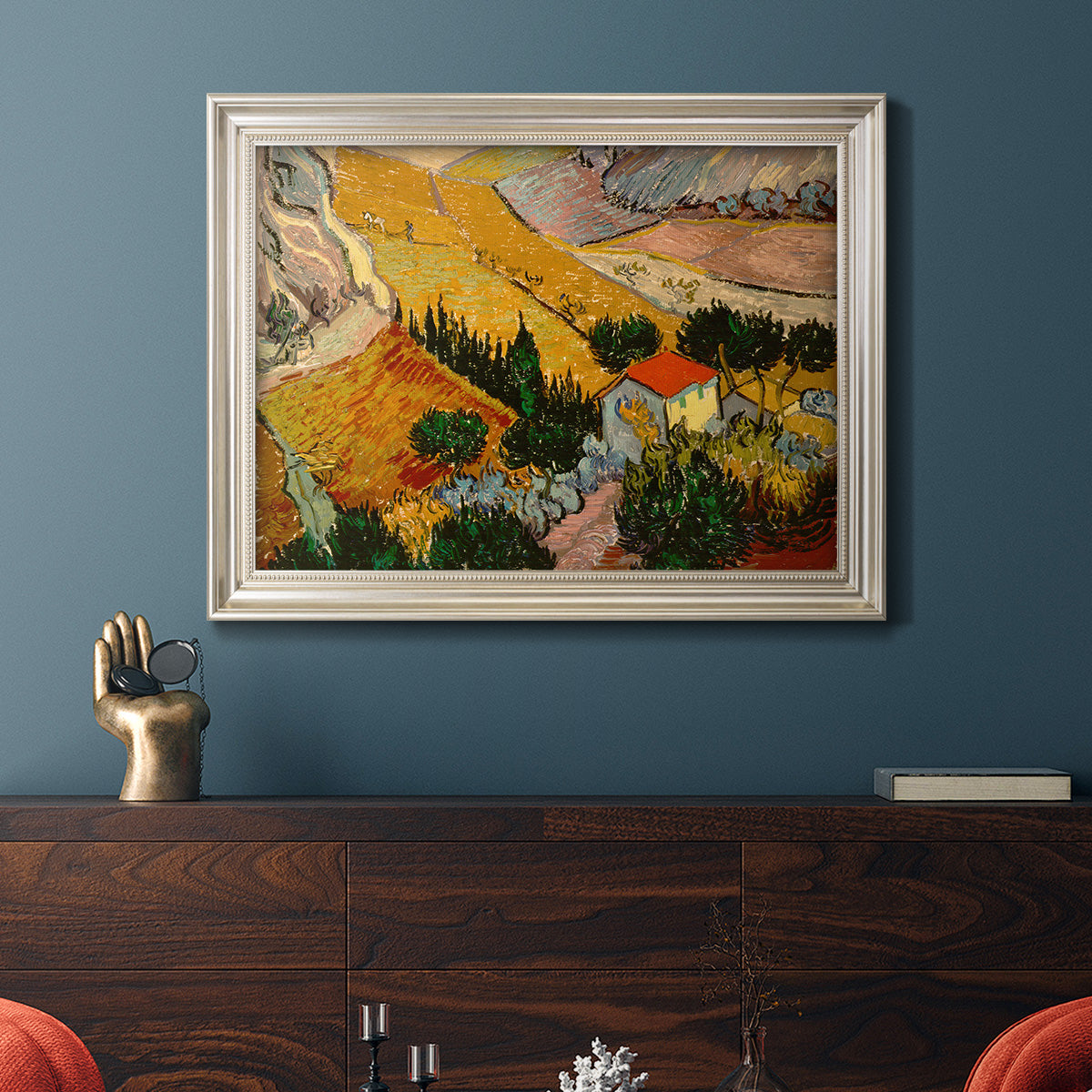 Valley With Ploughman Seen from Above - Ornate Framed Canvas Print