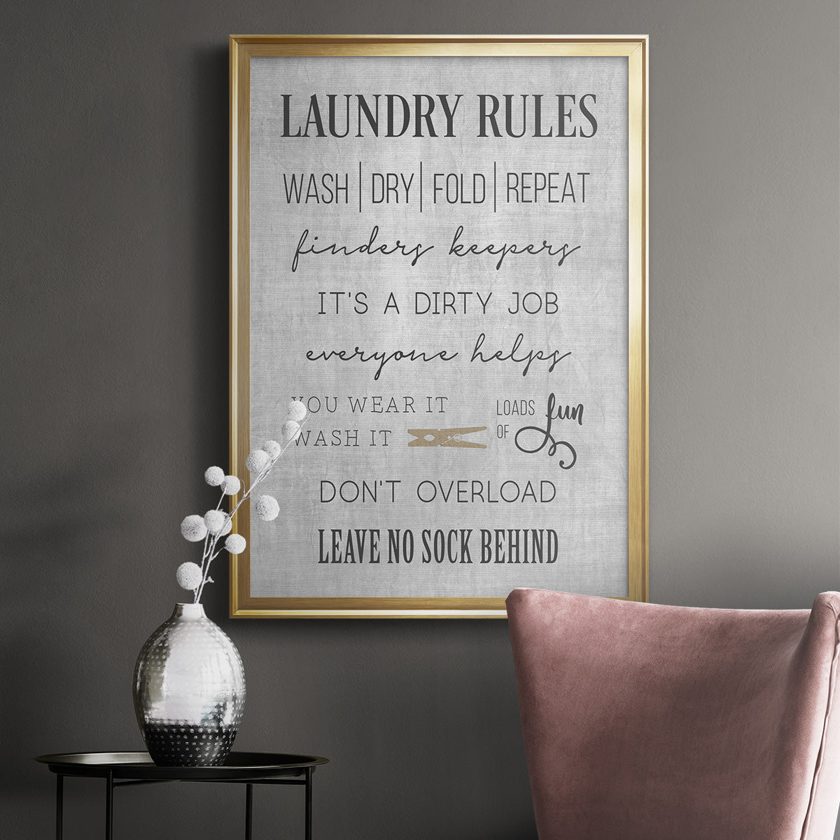 Neutral Laundry Rules - Modern Framed Canvas Print
