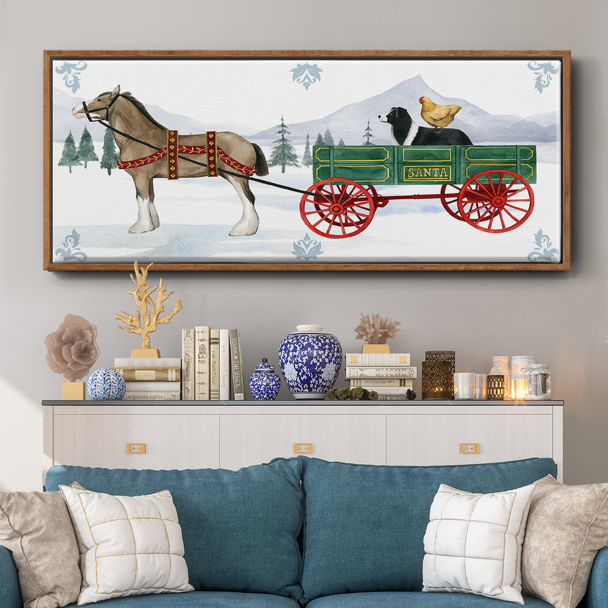 Santa's Farm Collection C - Floater Framed Canvas Print