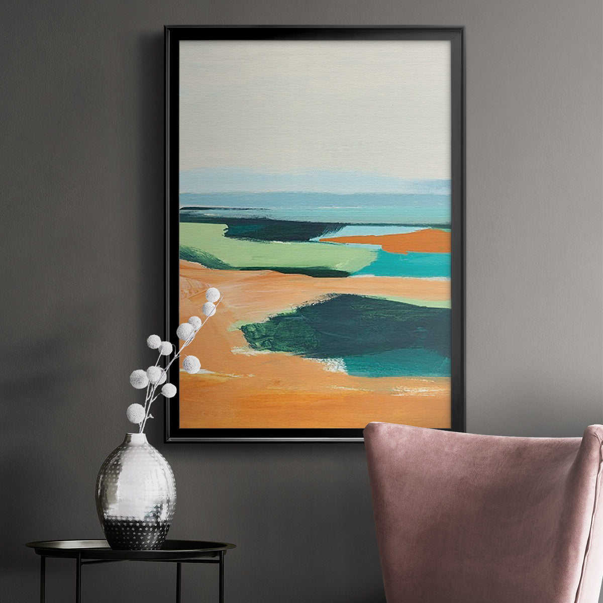 Aqua and Orange II - Modern Framed Canvas Print