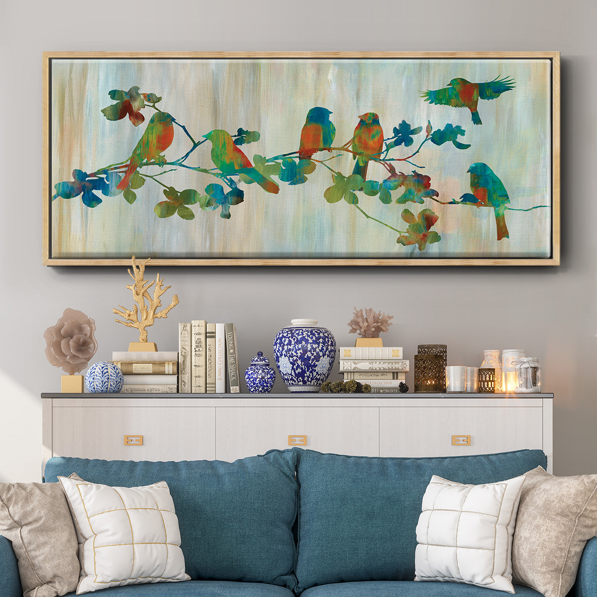 Birds on Branch - Floater Framed Canvas Print