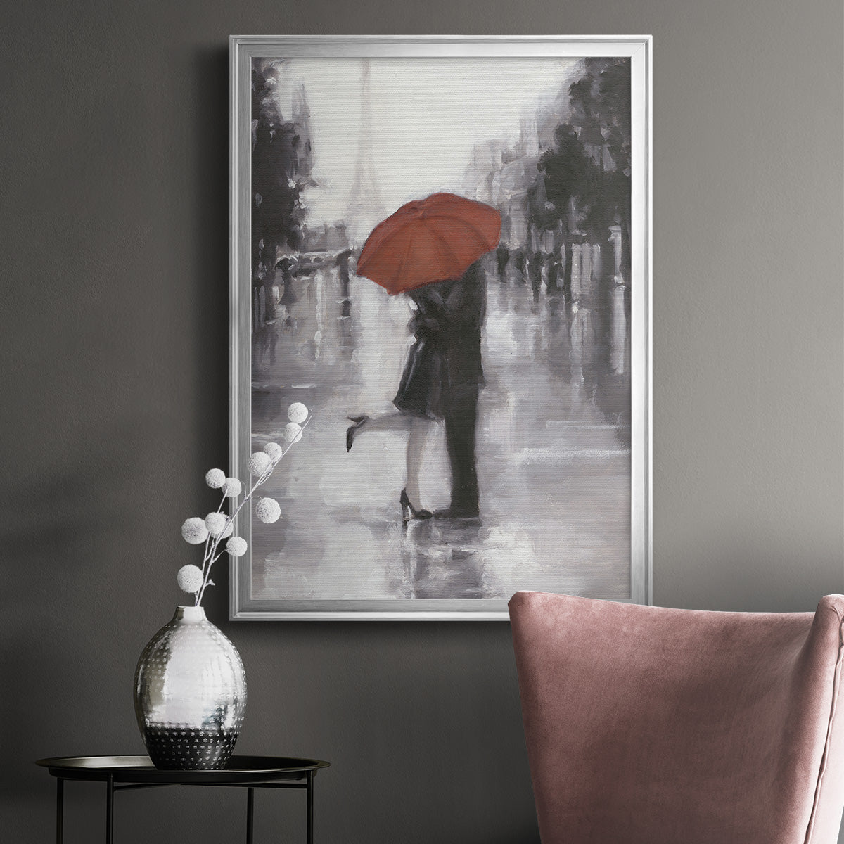 Caught in the Rain - Modern Framed Canvas Print