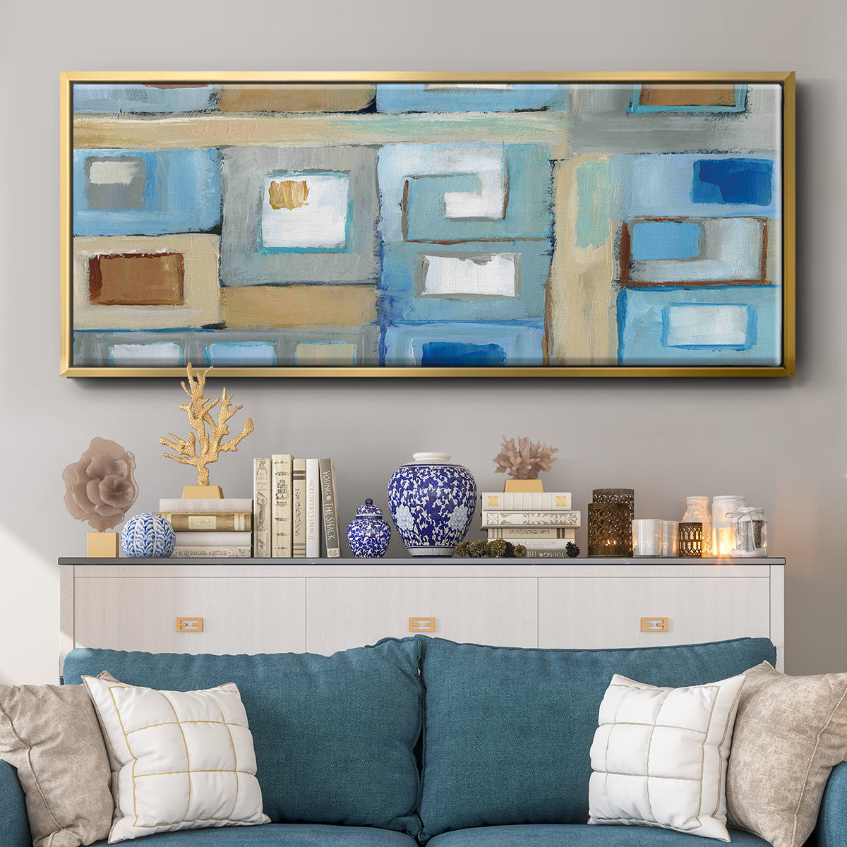 Variation on Greek Key II - Floater Framed Canvas Print