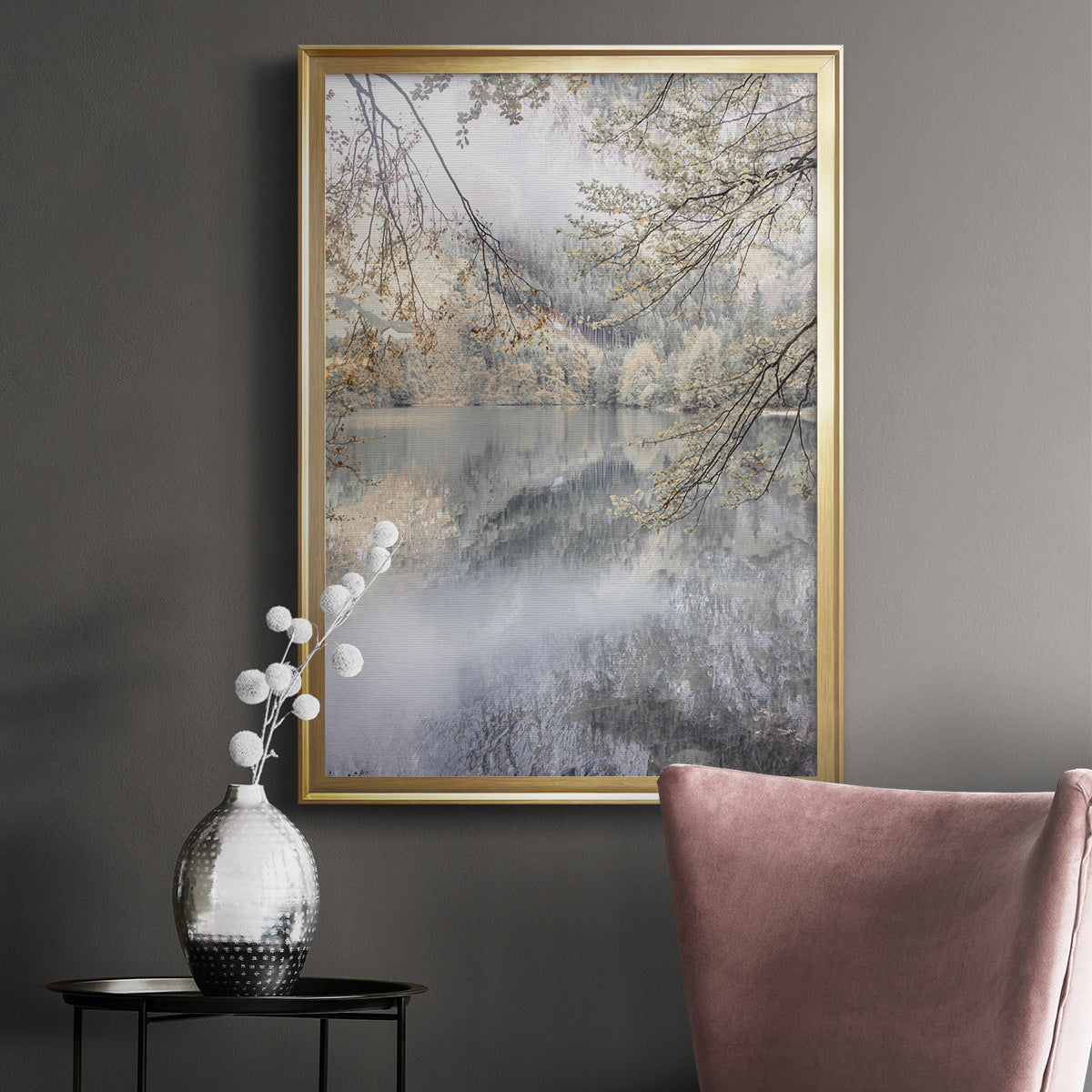 Misty Lake - Modern Framed Canvas Print