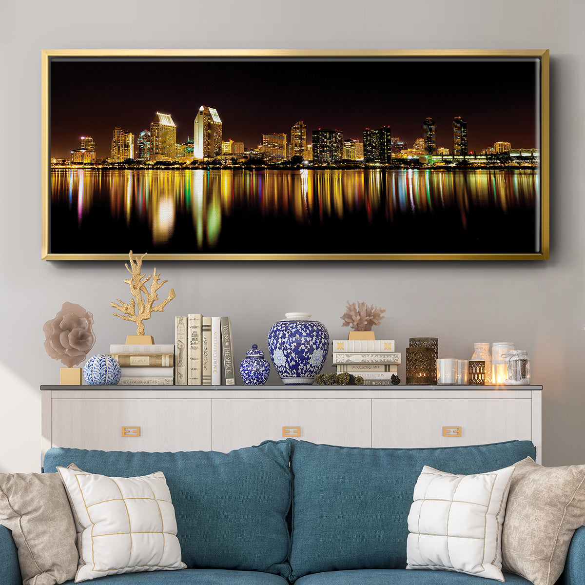 San Diego Skyline - Floater Framed Canvas Print