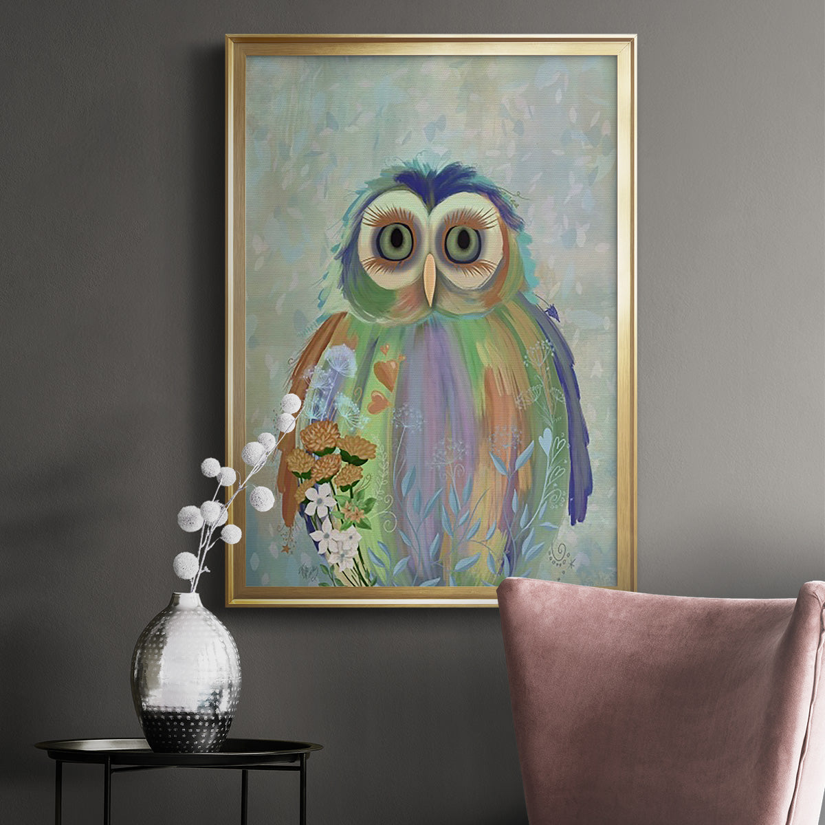 Fantastic Florals Owl - Modern Framed Canvas Print