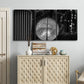 Three-panel canvas wall art featuring vintage car grille detail, displayed above a cabinet in an entryway.
