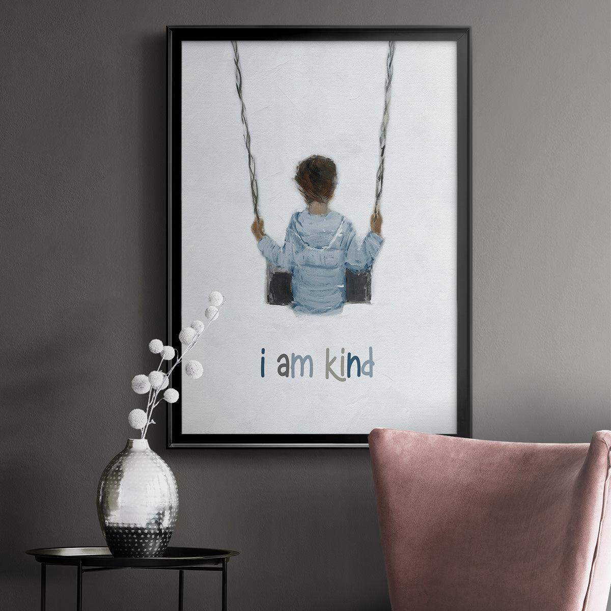 Boy on a Swing - Modern Framed Canvas Print