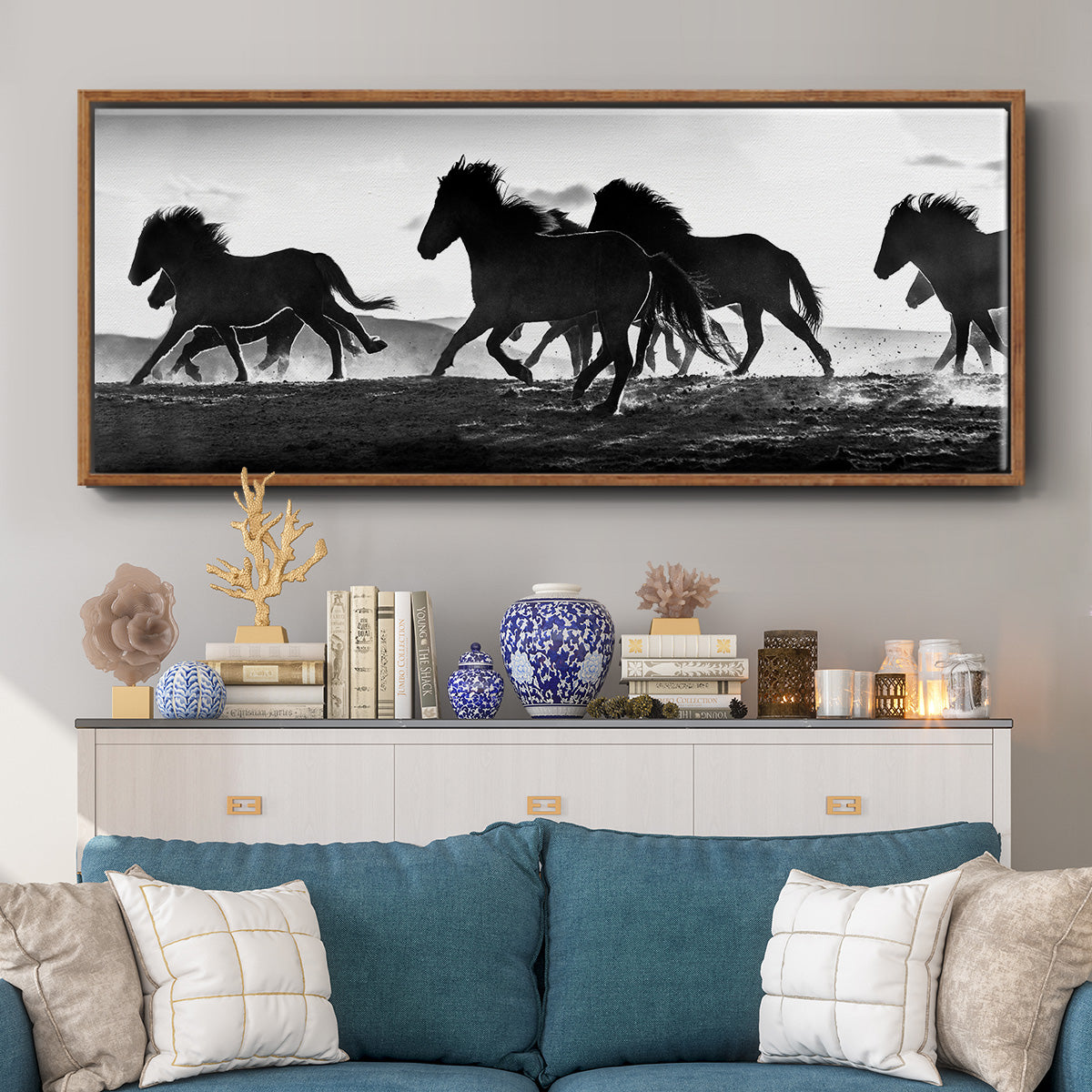 Icelandic Horses at Sunset - Floater Framed Canvas Print