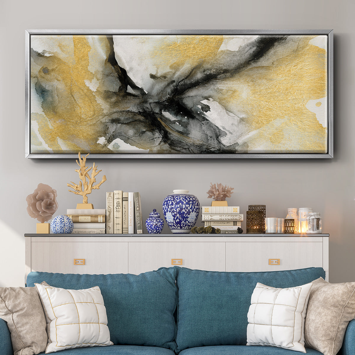 Golden Harmony - Floater Framed Canvas Print