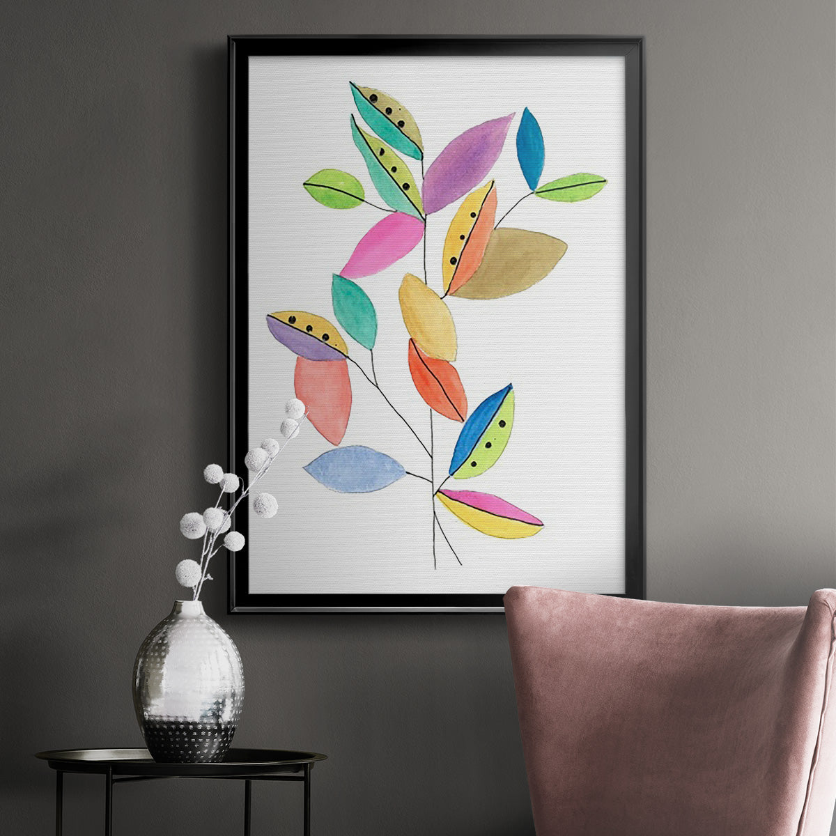 Color Pop Leaves II - Modern Framed Canvas Print