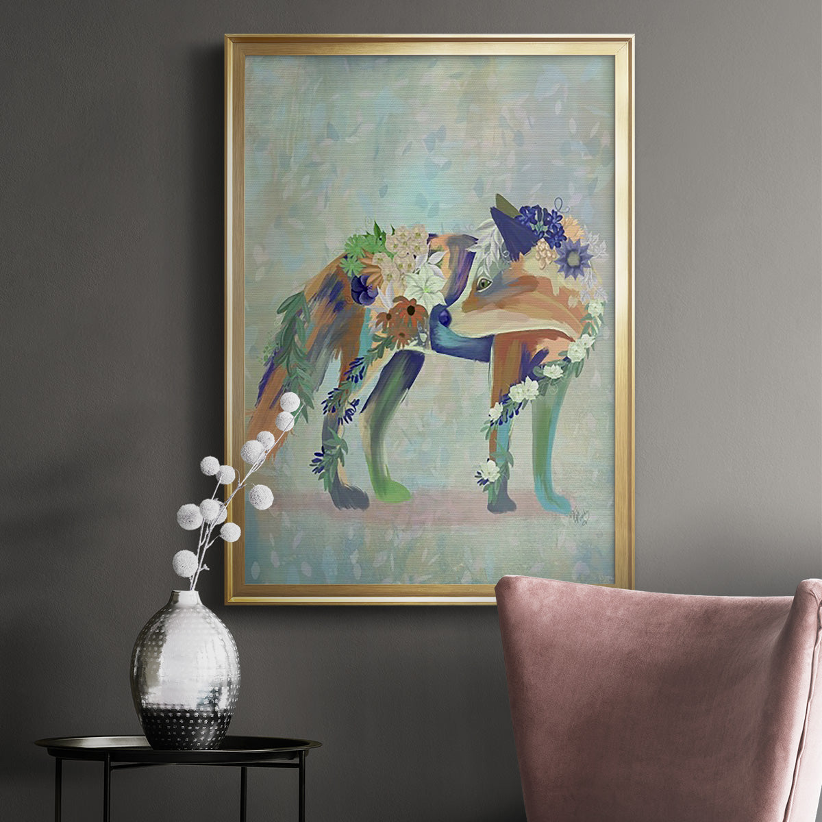 Fantastic Florals Fox, Standing - Modern Framed Canvas Print