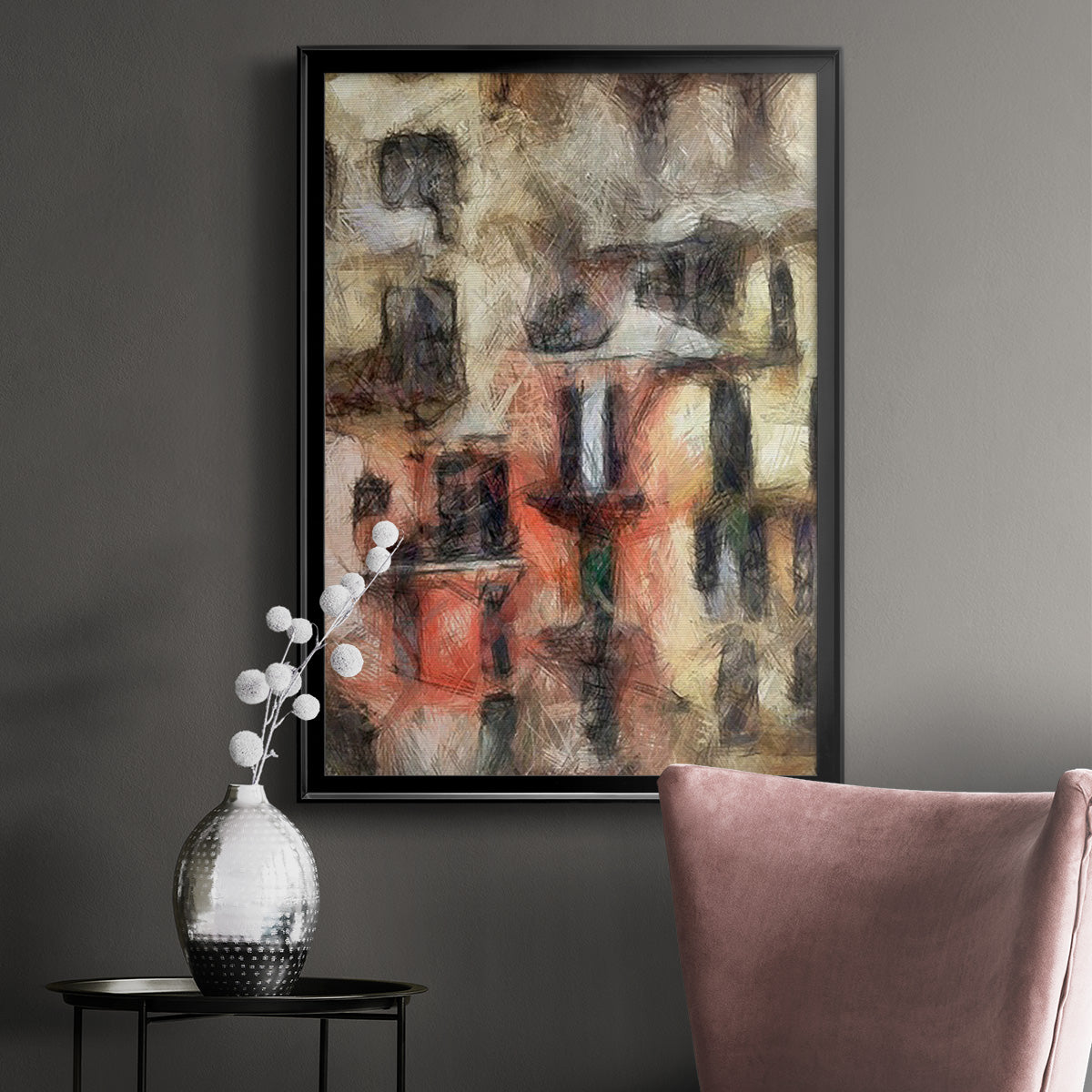 Stacked Houses I - Modern Framed Canvas Print