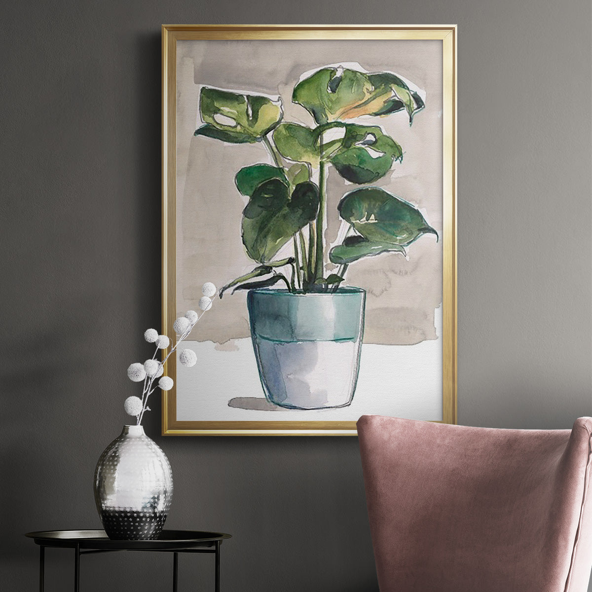 Potted Houseplant II - Modern Framed Canvas Print