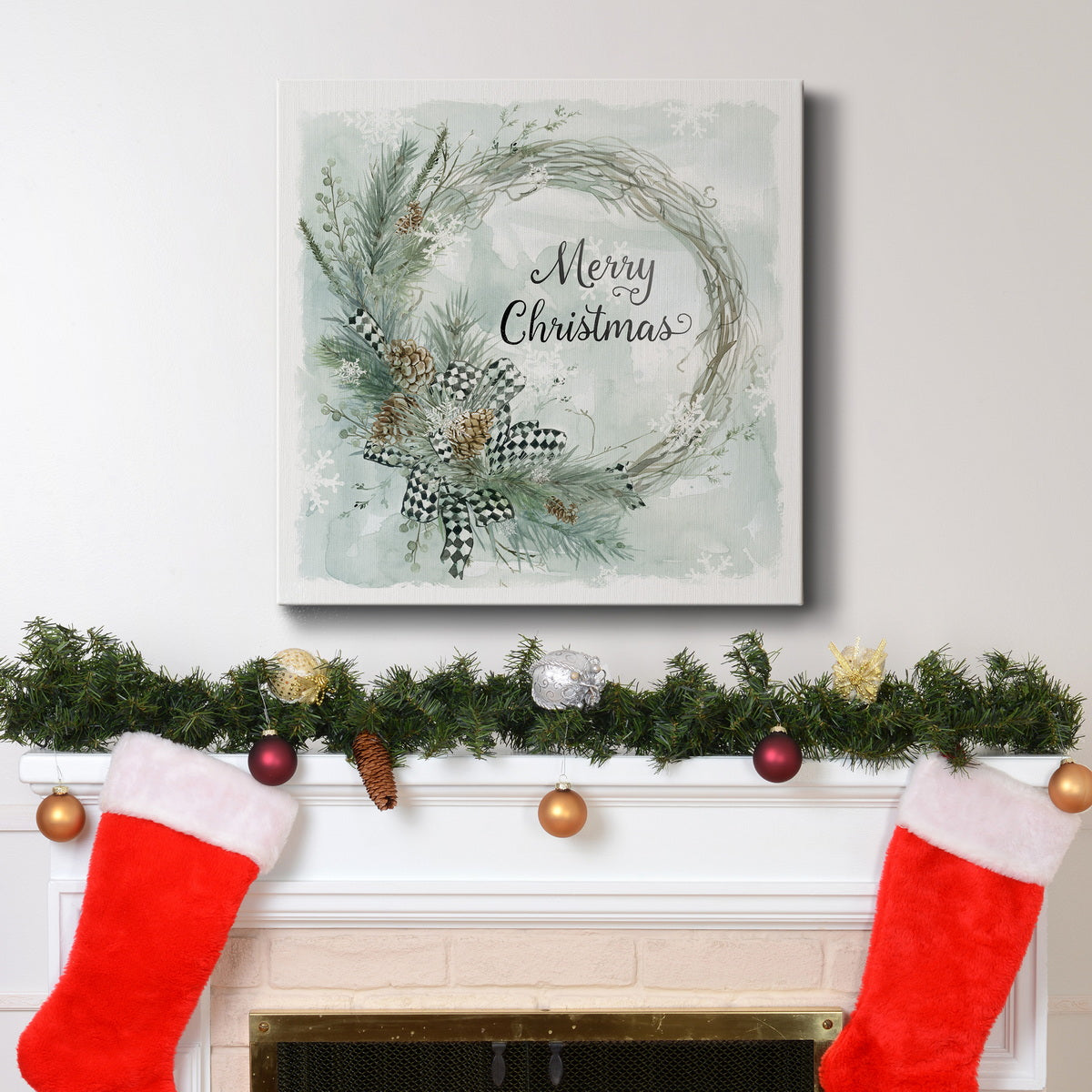 Merry Christmas Pine Wreath-Premium Gallery Wrapped Canvas - Ready to Hang