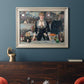 Iconic impressionist café bar scene by Édouard Manet in an ornate champagne frame displayed in a dark-toned interior setting.