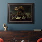 American social club scene painting by George Bellows in an ornate black frame with gilded inner detail displayed in a dark-toned interior setting.