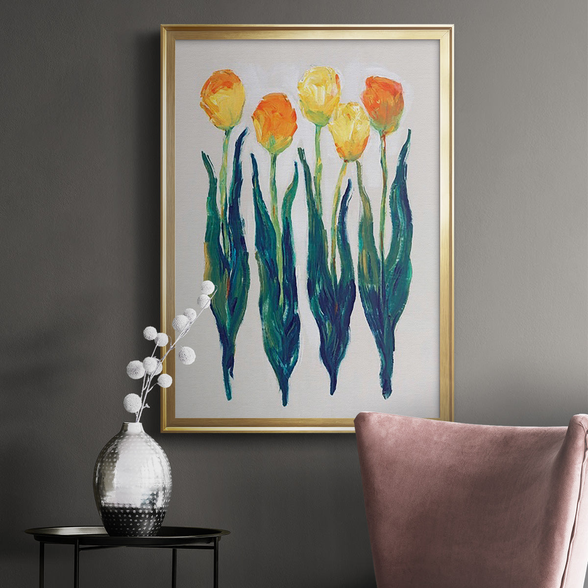 Tulips in a Row I - Modern Framed Canvas Print