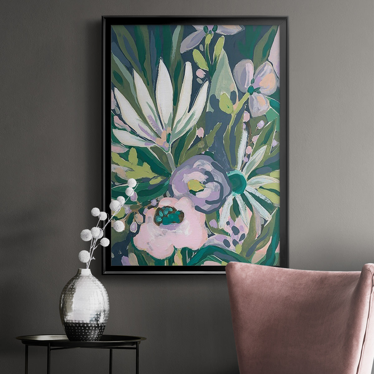 Purple Jungle Garden I - Modern Framed Canvas Print