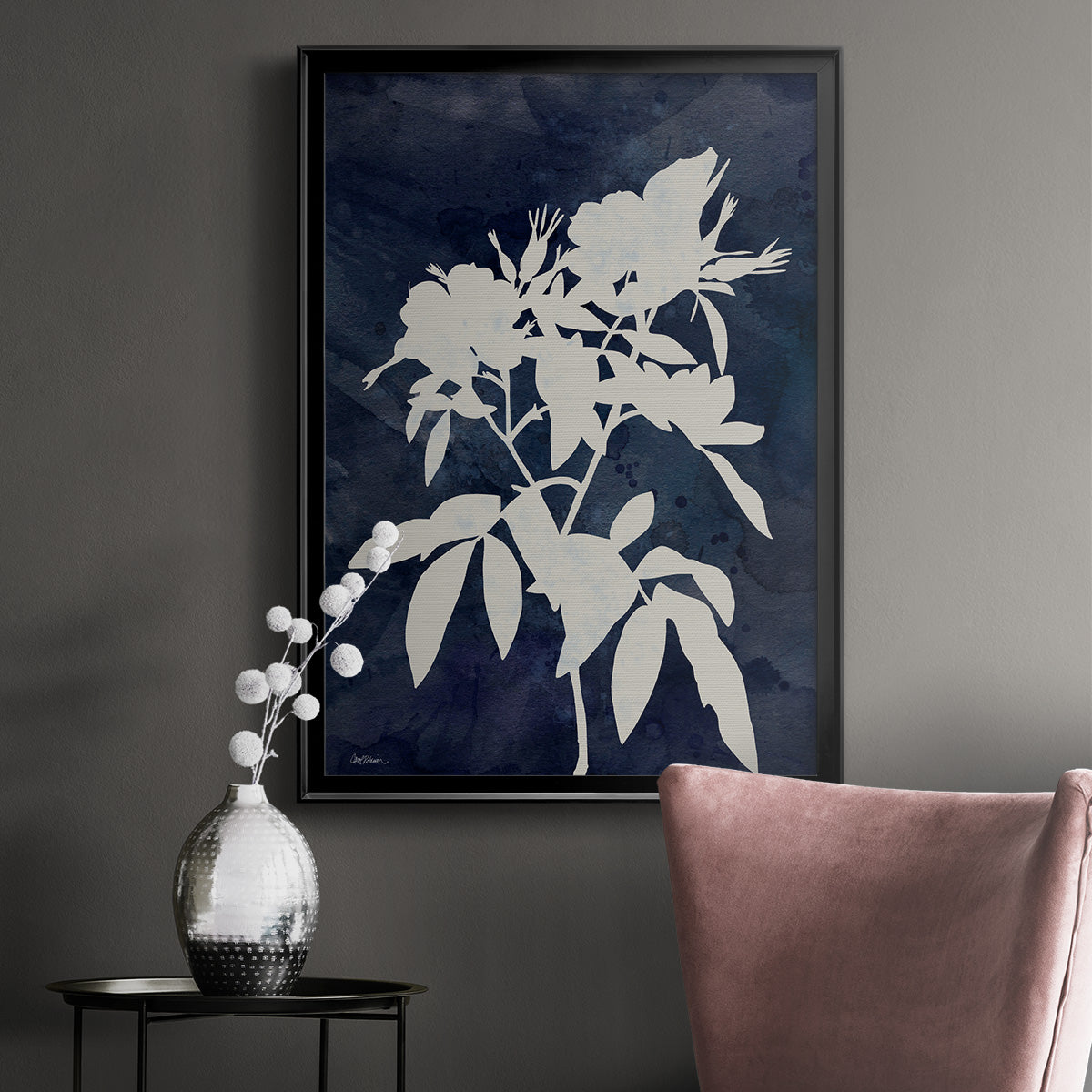 Indigo Botanical I Revisited - Modern Framed Canvas Print