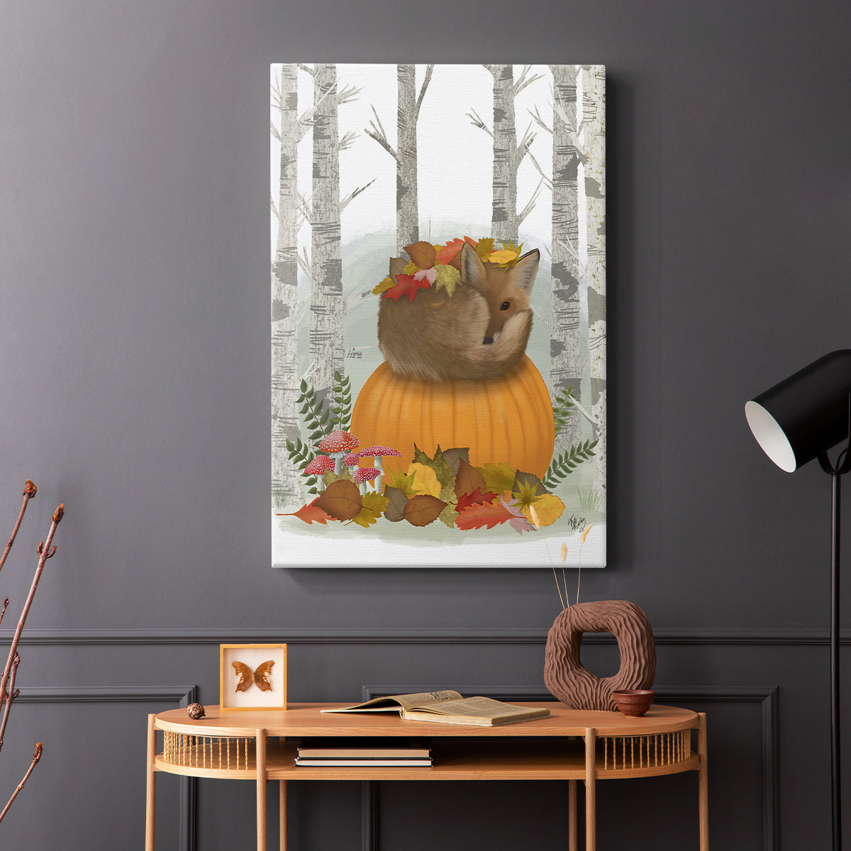 Fox Curled on Pumpkin - Canvas Art Print