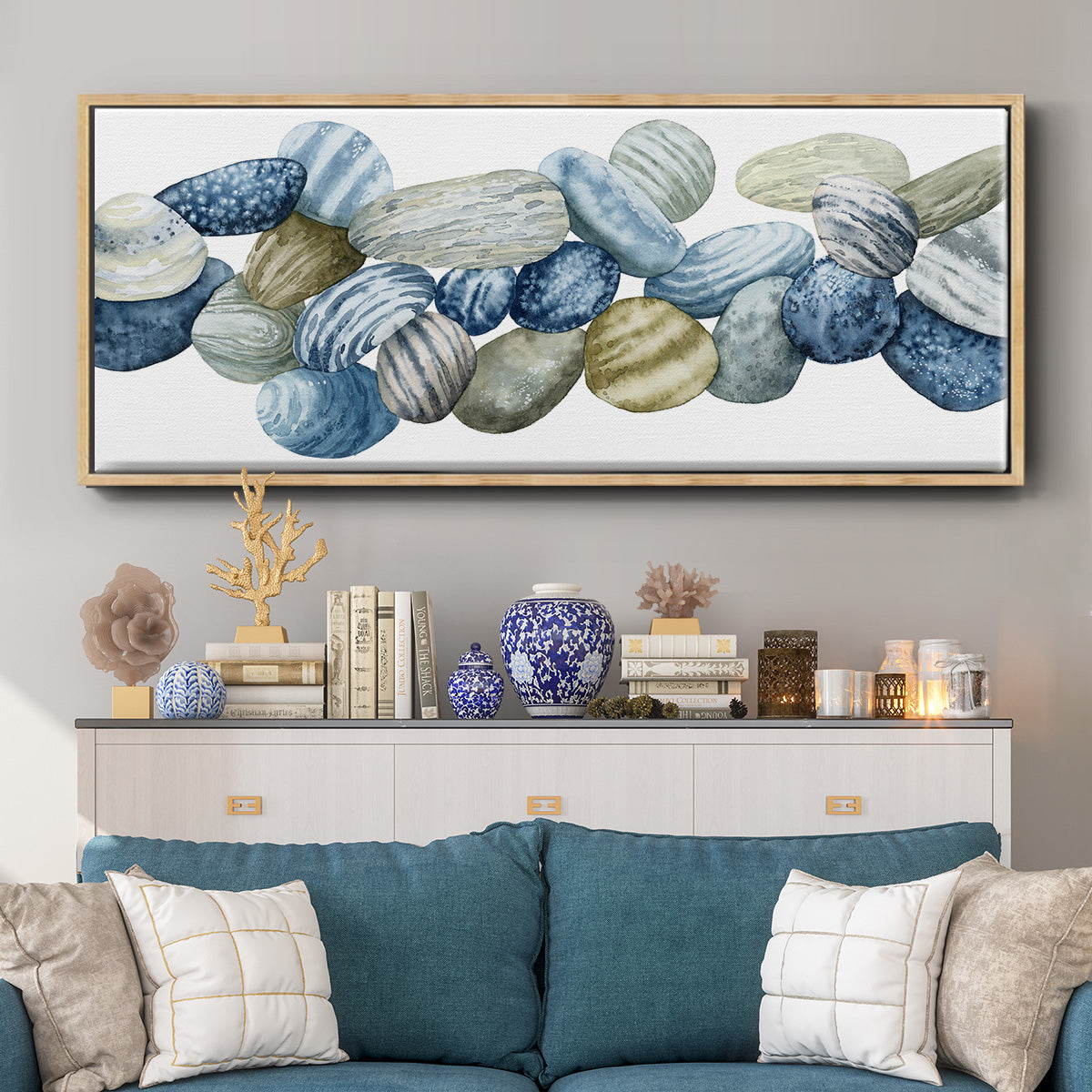 Found Pebbles III - Floater Framed Canvas Print