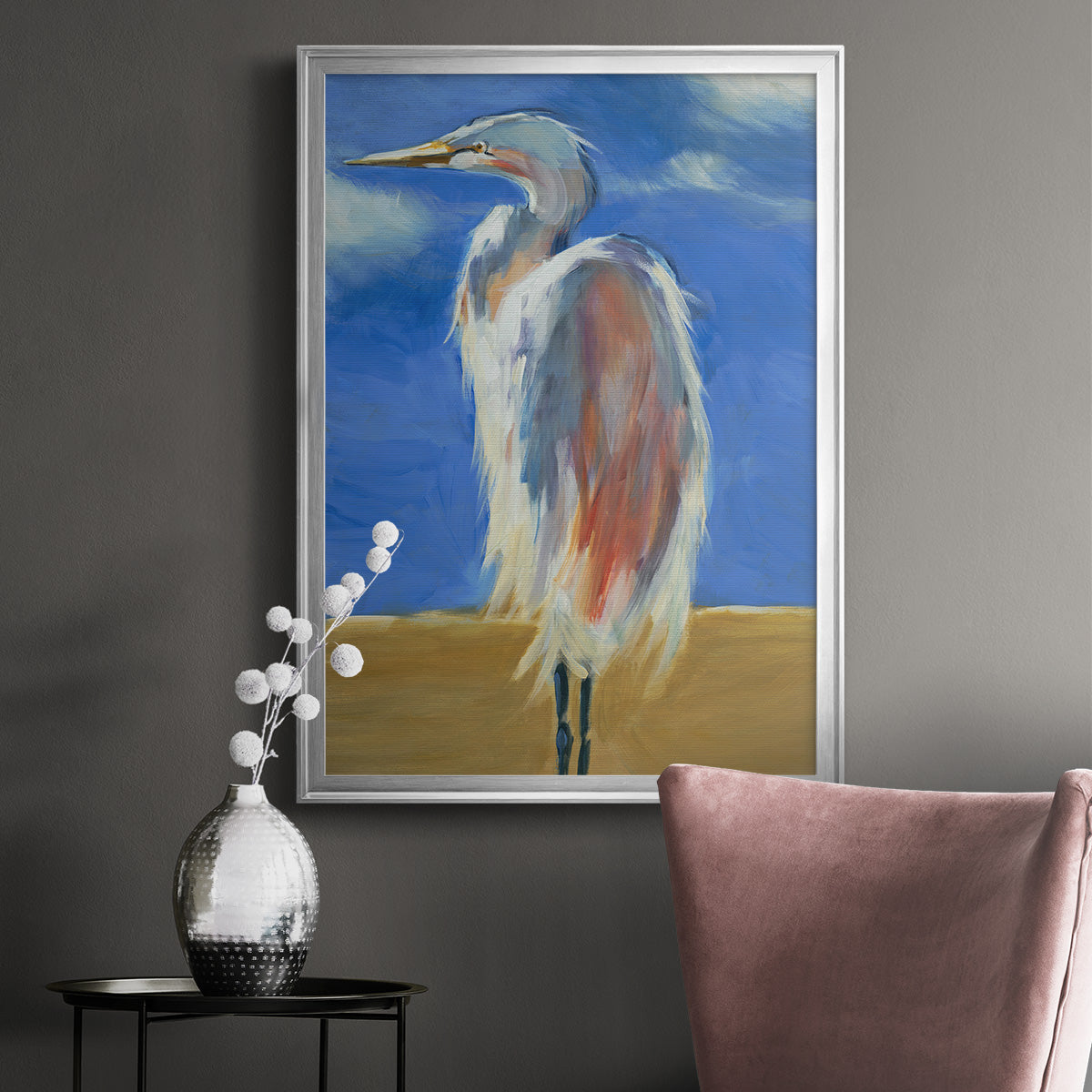 Blue Heron - Modern Framed Canvas Print