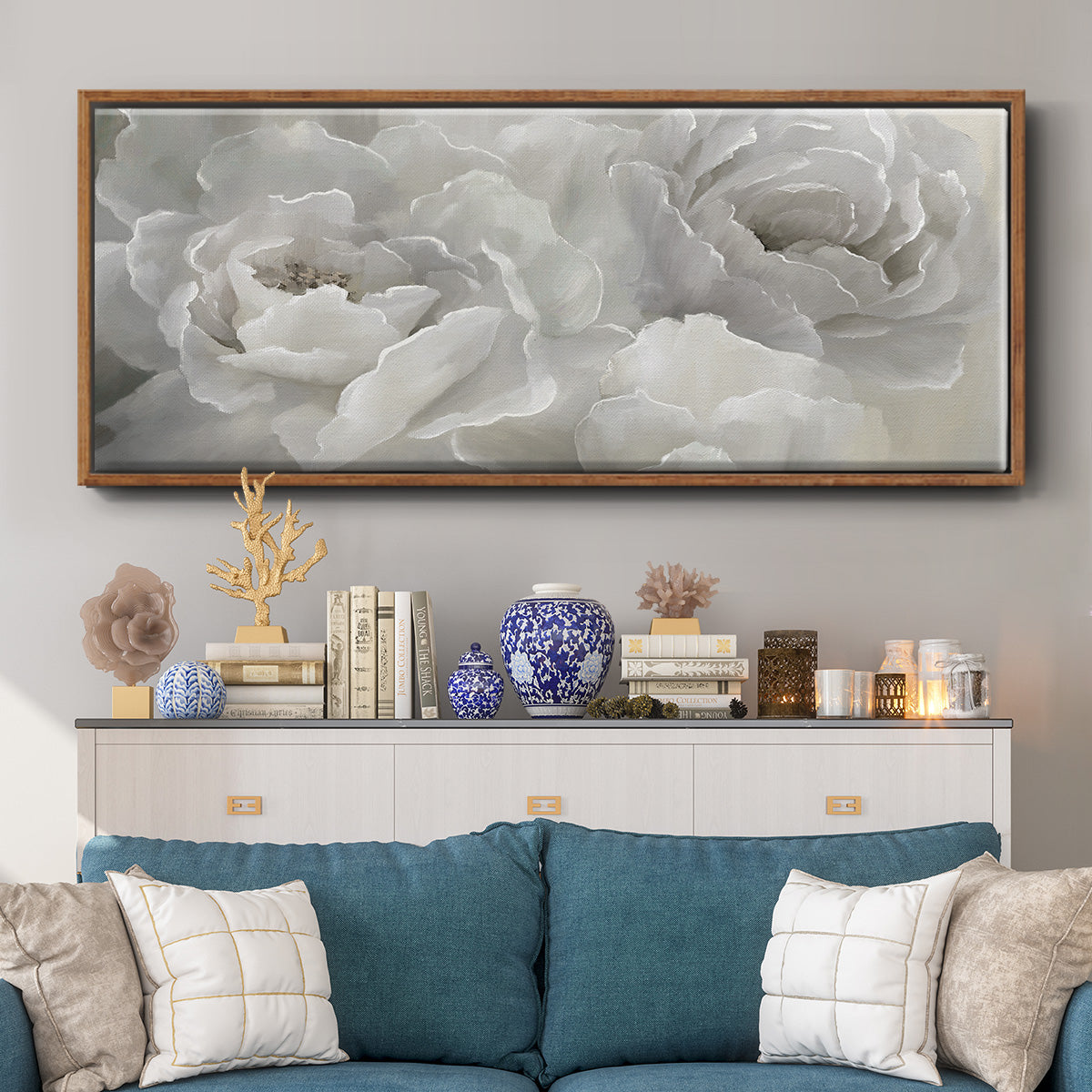 Soft Peony Lace - Floater Framed Canvas Print