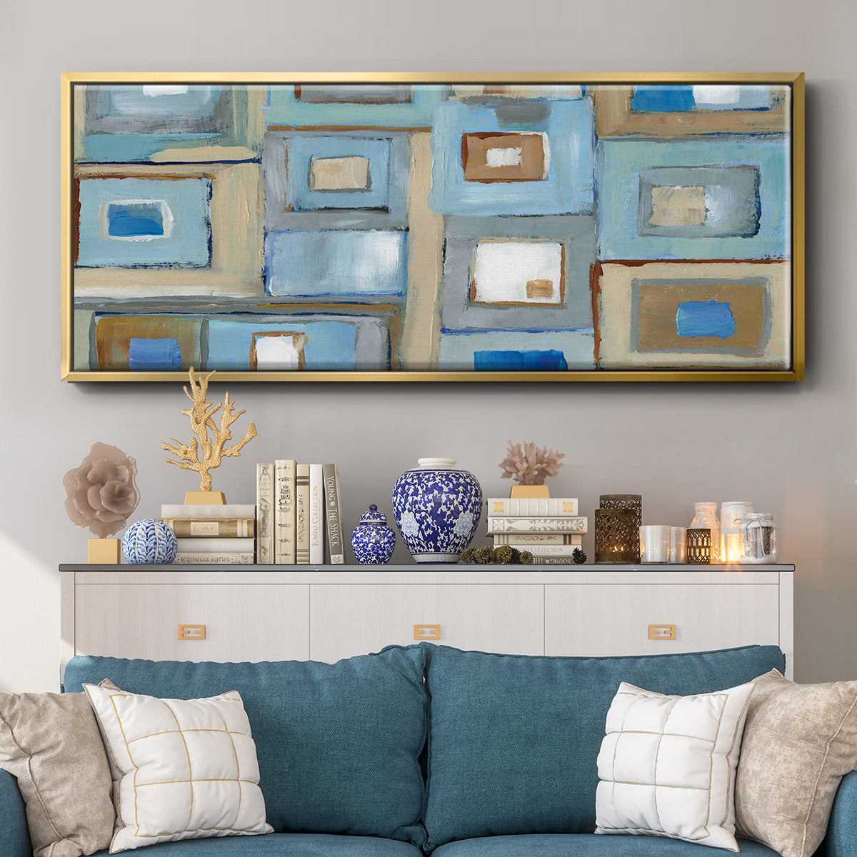 Variation on Greek Key I - Floater Framed Canvas Print