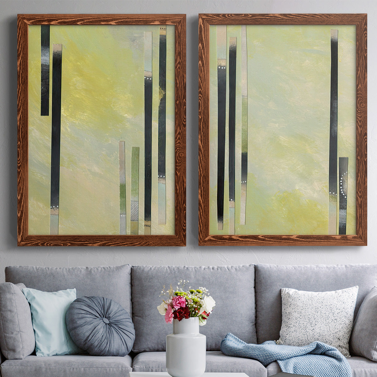 Neutral Assemblage I - Premium Framed Canvas 2 Piece Set - Ready to Hang