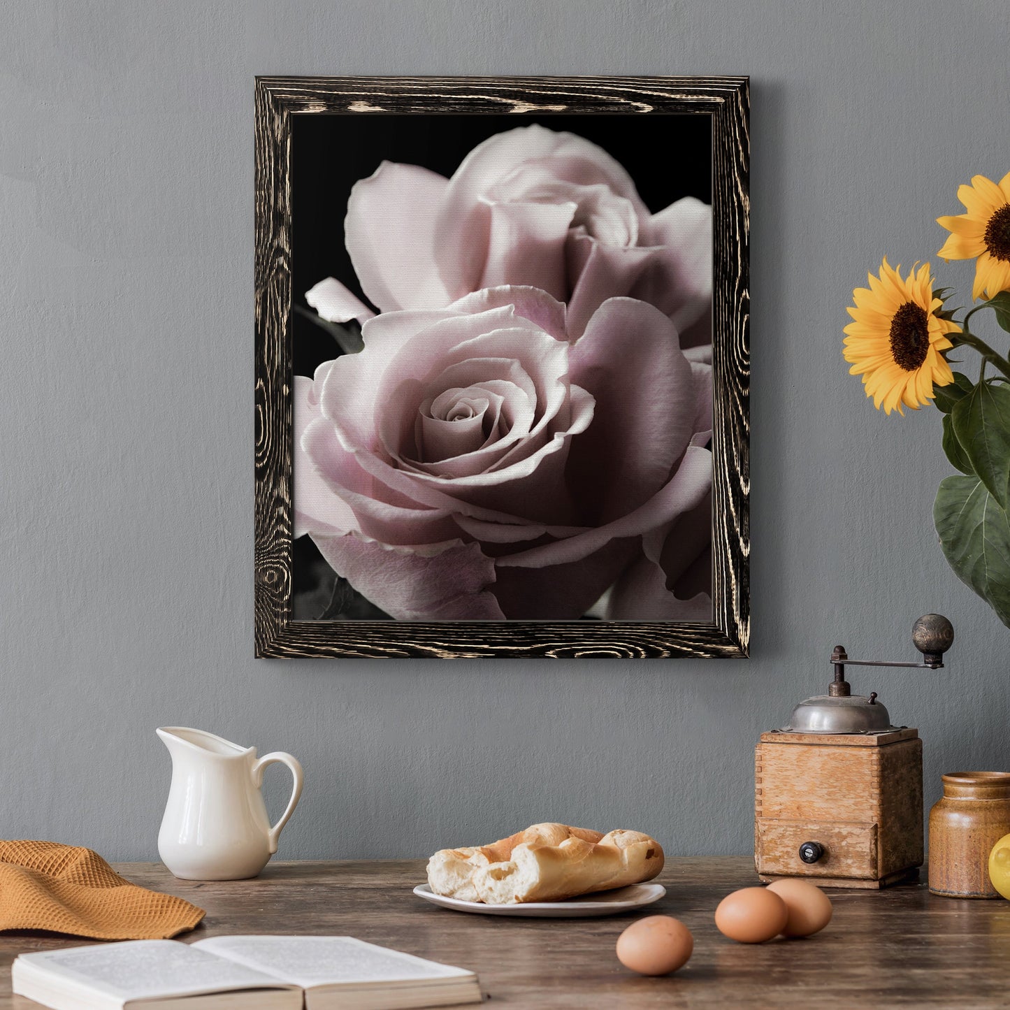 Rose Noir II - Premium Canvas Framed in Barnwood - Ready to Hang