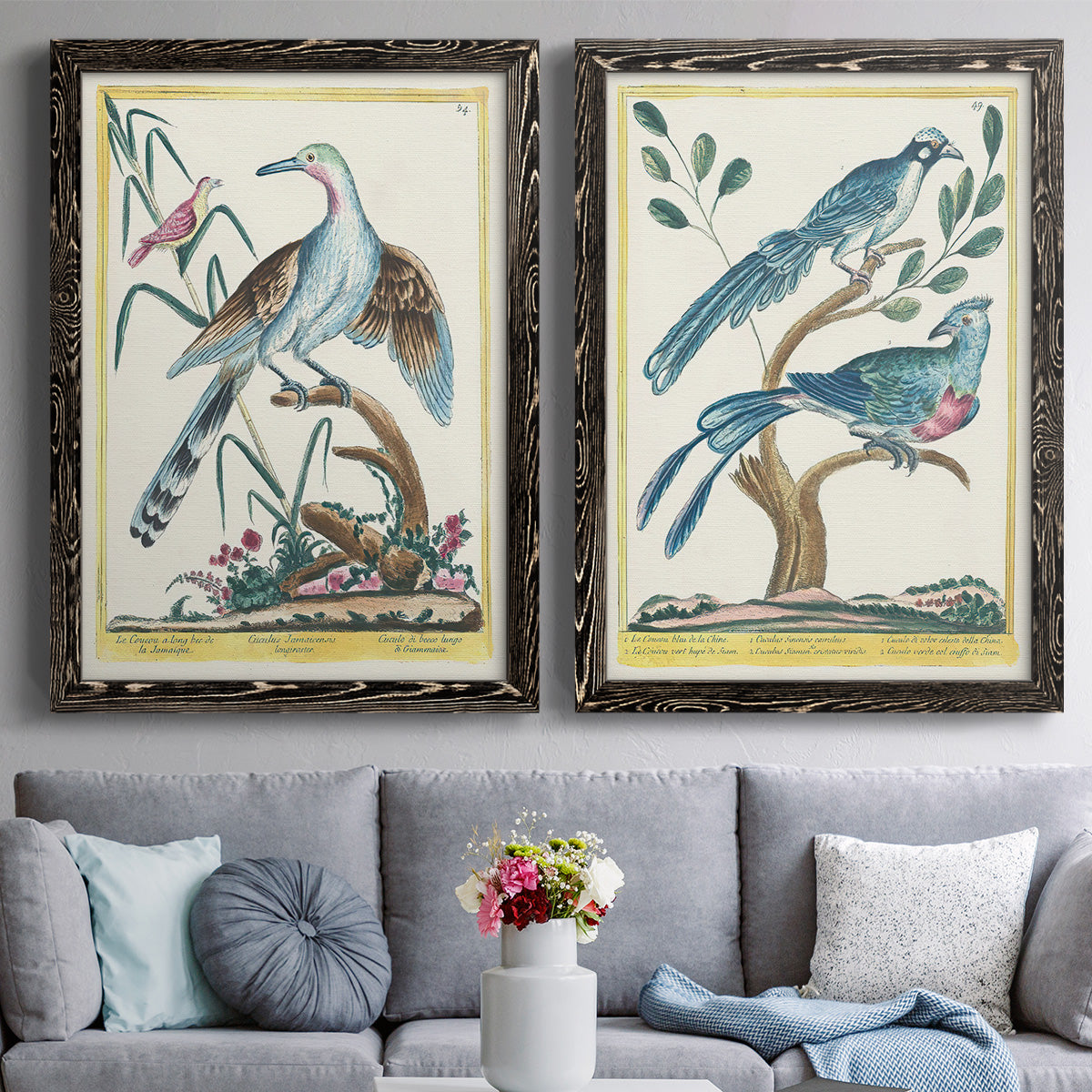 Pastel Birds V - Premium Framed Canvas 2 Piece Set - Ready to Hang